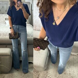New💙 Midnight Blue V-Neck Textured Knit Top